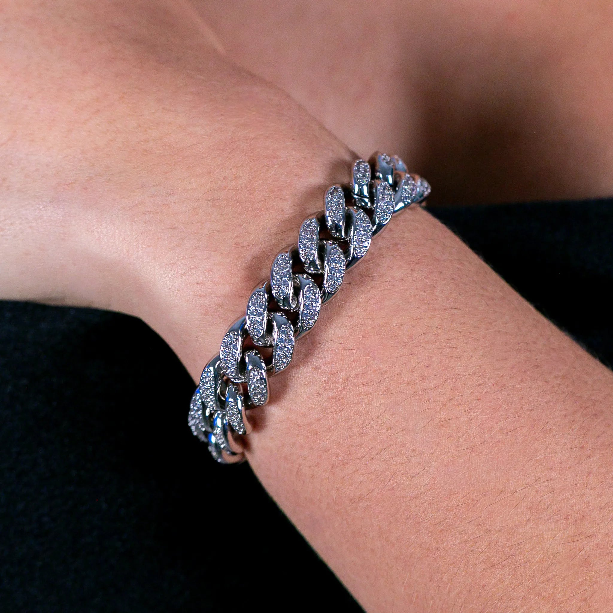 12mm Cuban Link Bracelet in White Gold Women