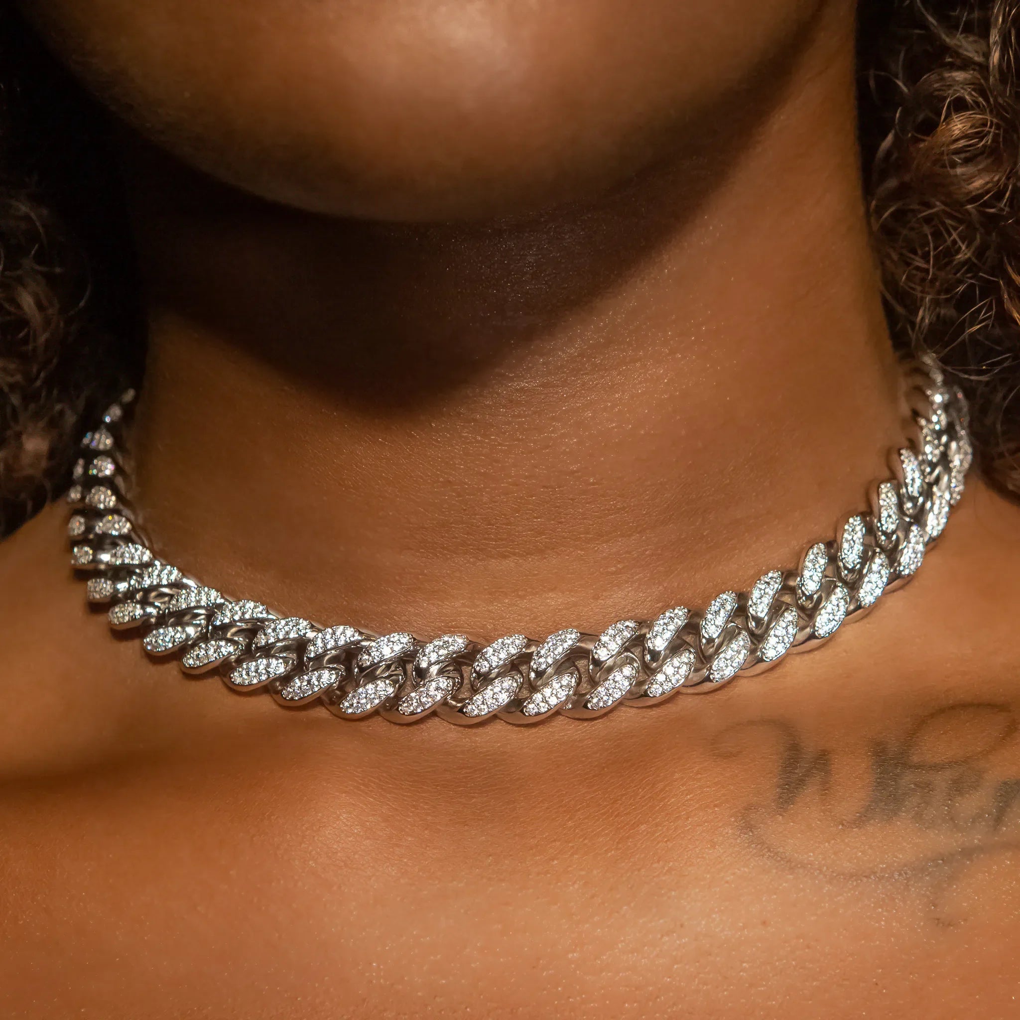 12mm Cuban Link Choker/ Necklace in White Gold