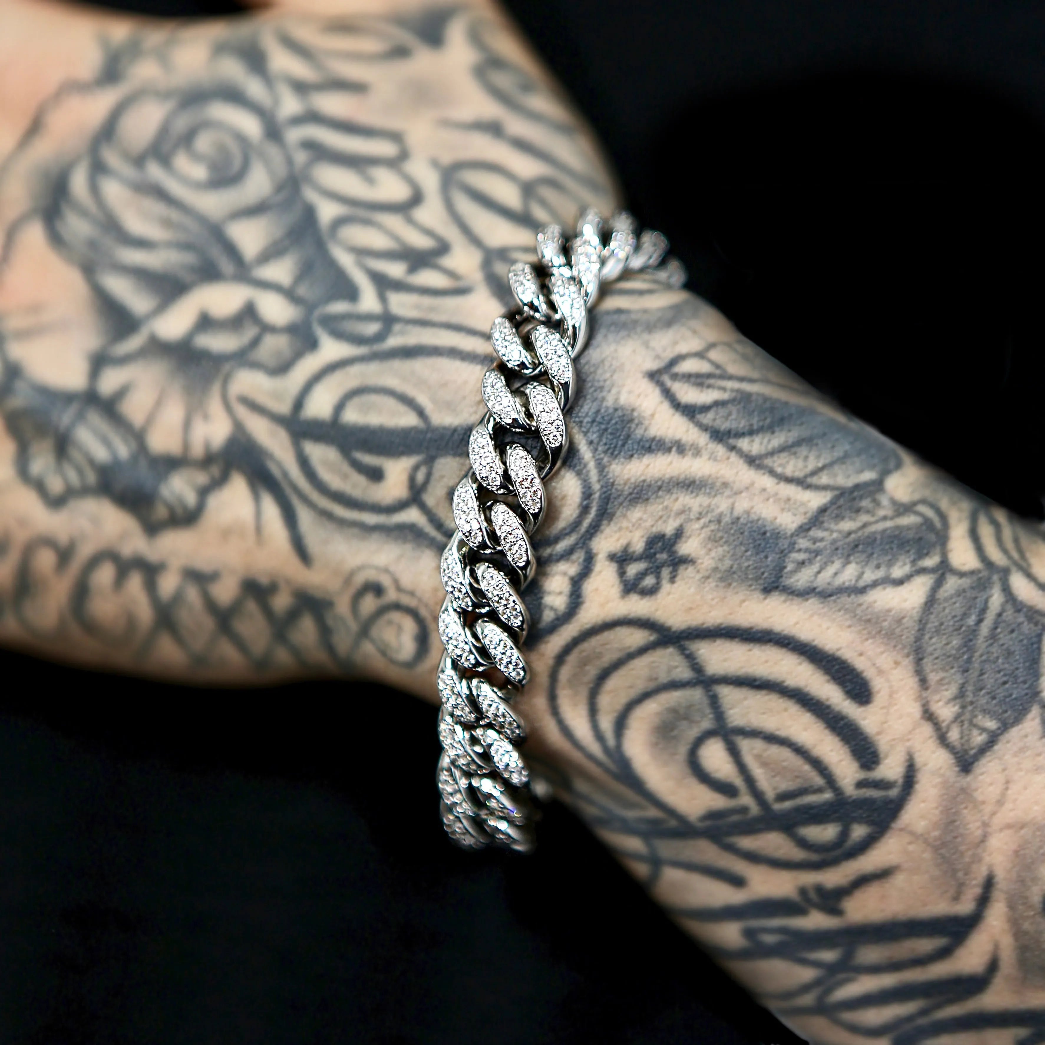 12mm Iced Out Cuban Link Bracelet in White Gold
