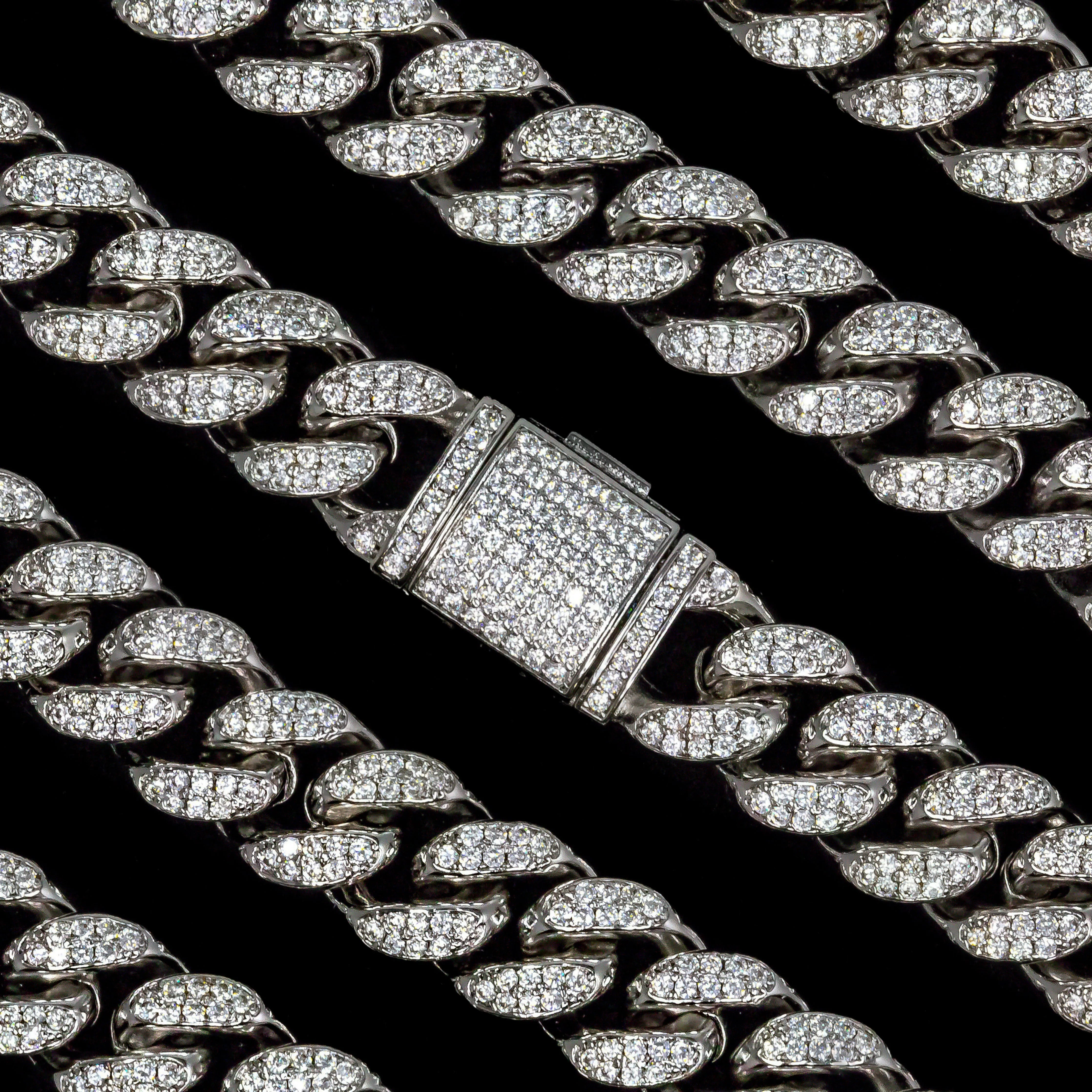 12mm Iced Out Cuban Link Bracelet in White Gold