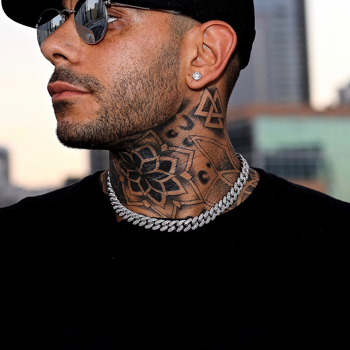 12mm Iced Out Cuban Link Chain in White Gold