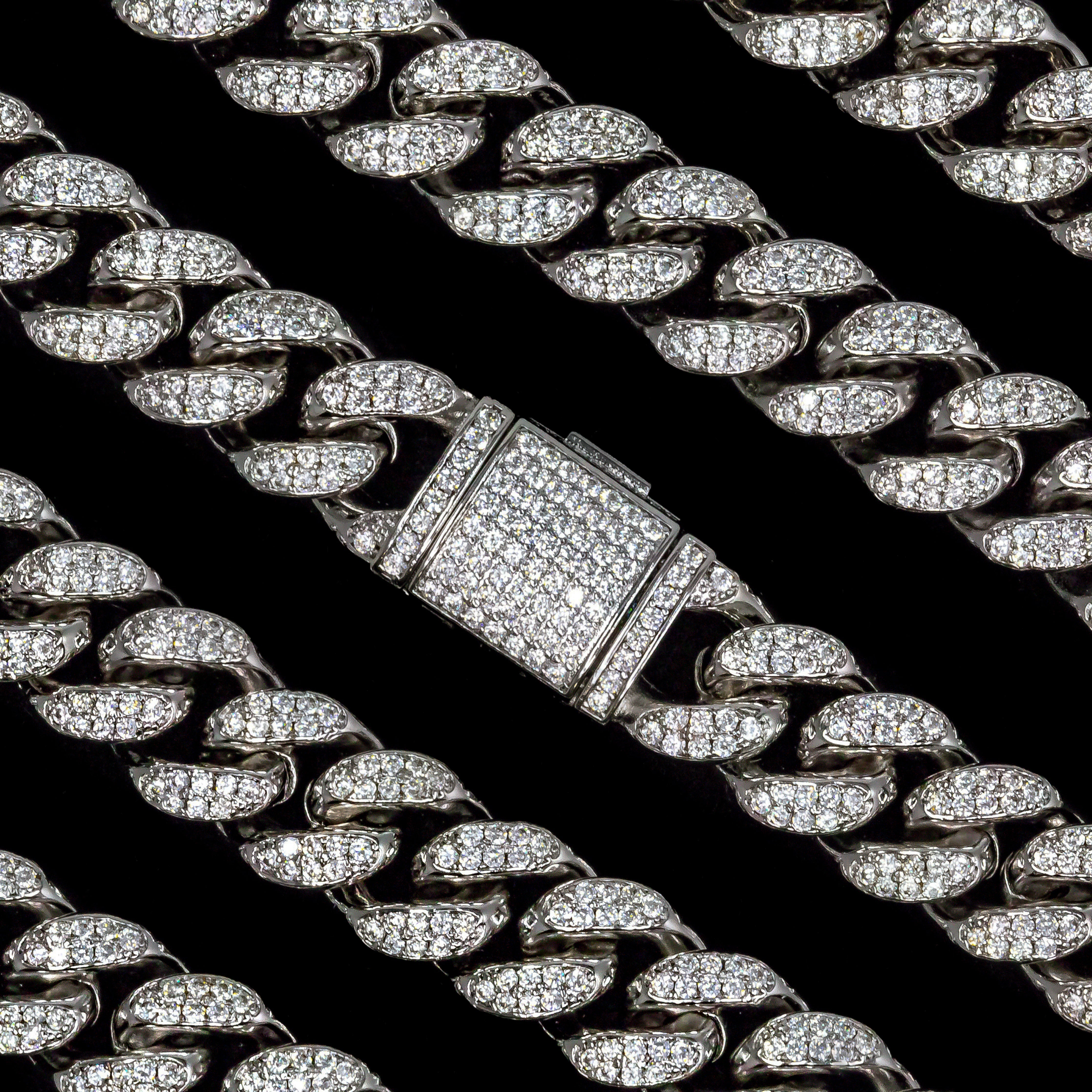 12mm Iced Out Cuban Link Chain in White Gold
