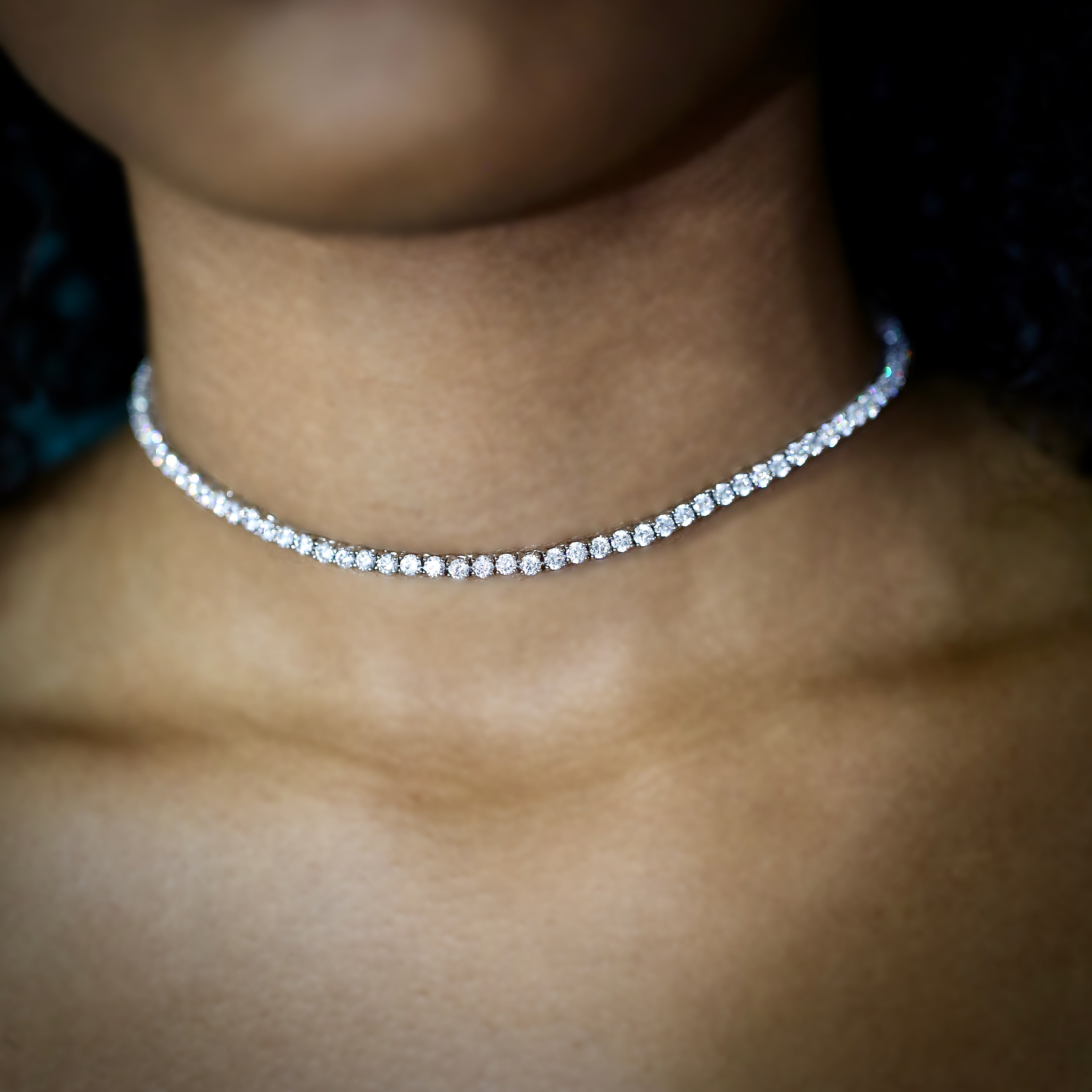 3mm Diamond Tennis Choker/ Necklace 18K Yellow Gold