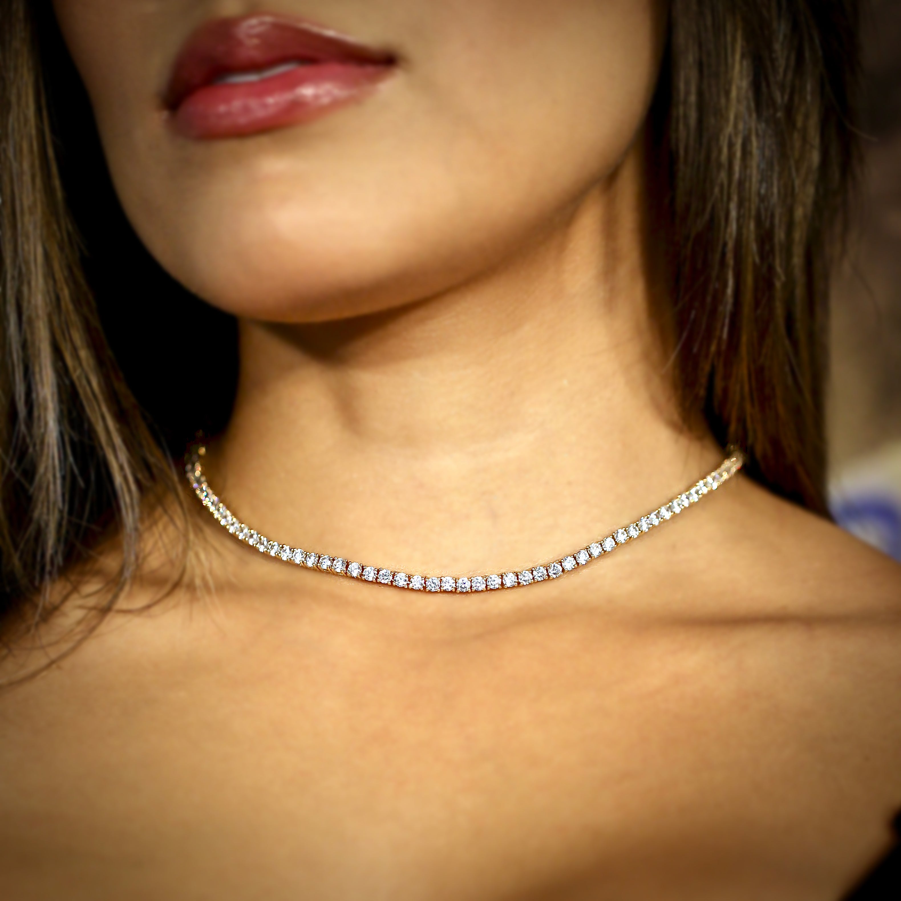 3mm Diamond Tennis Choker/ Necklace 18K Yellow Gold