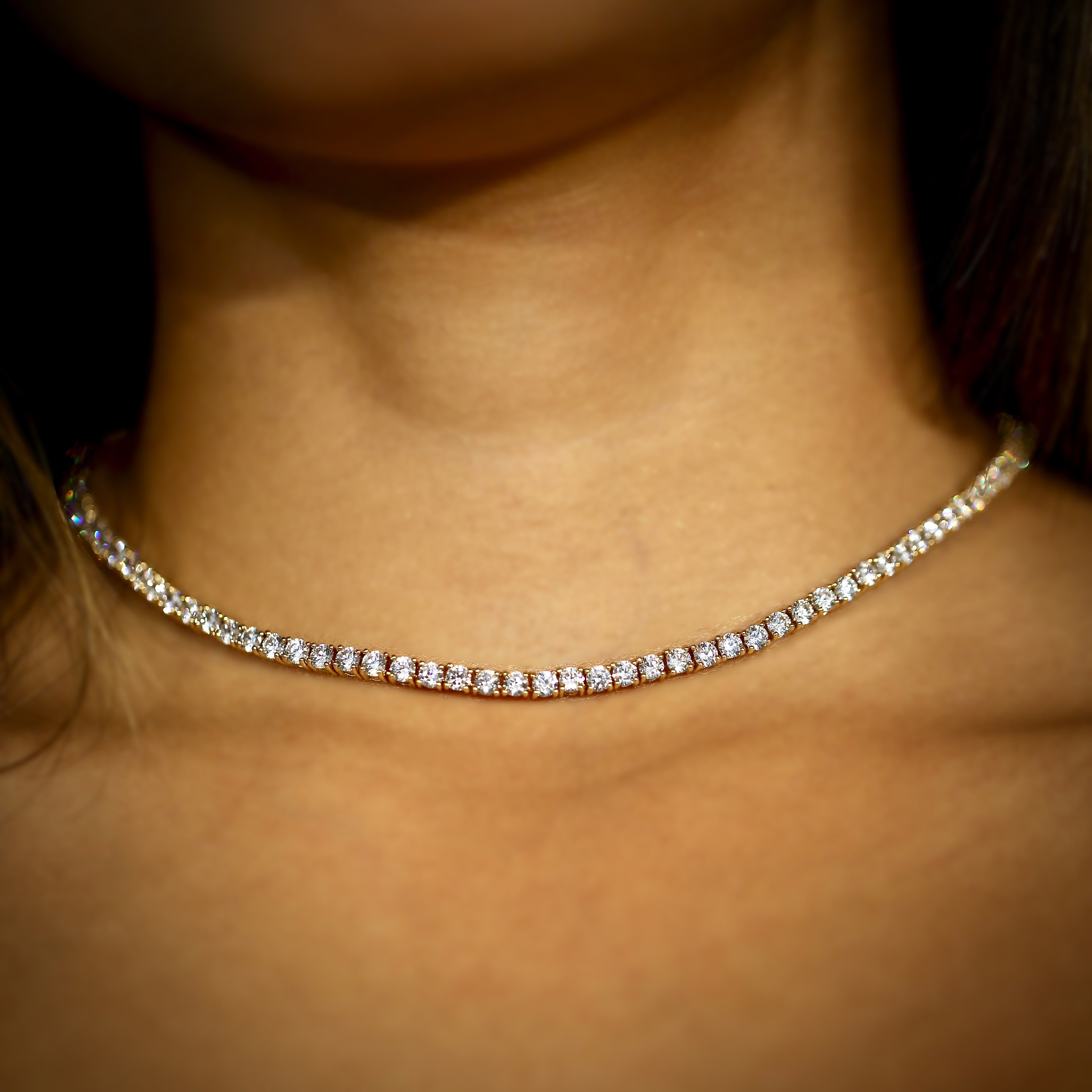 3mm Diamond Tennis Choker/ Necklace 18K Yellow Gold