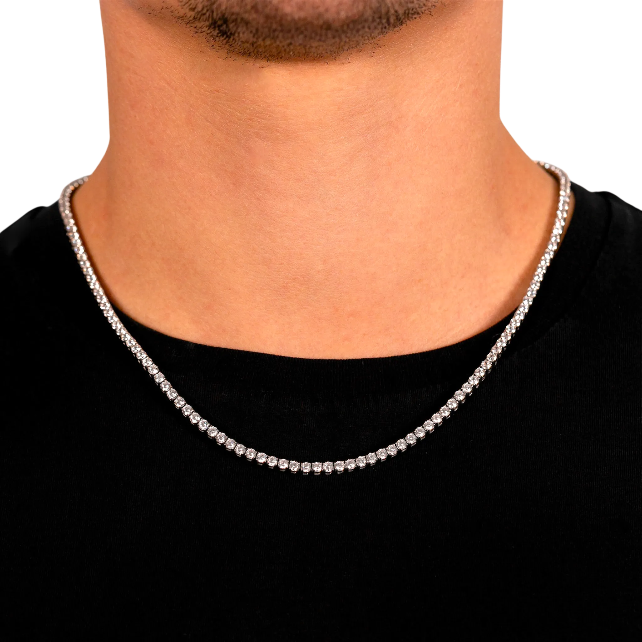 3mm Tennis Chain in White Gold 51cm 20" 316 Stainless Steel + CZ White Gold