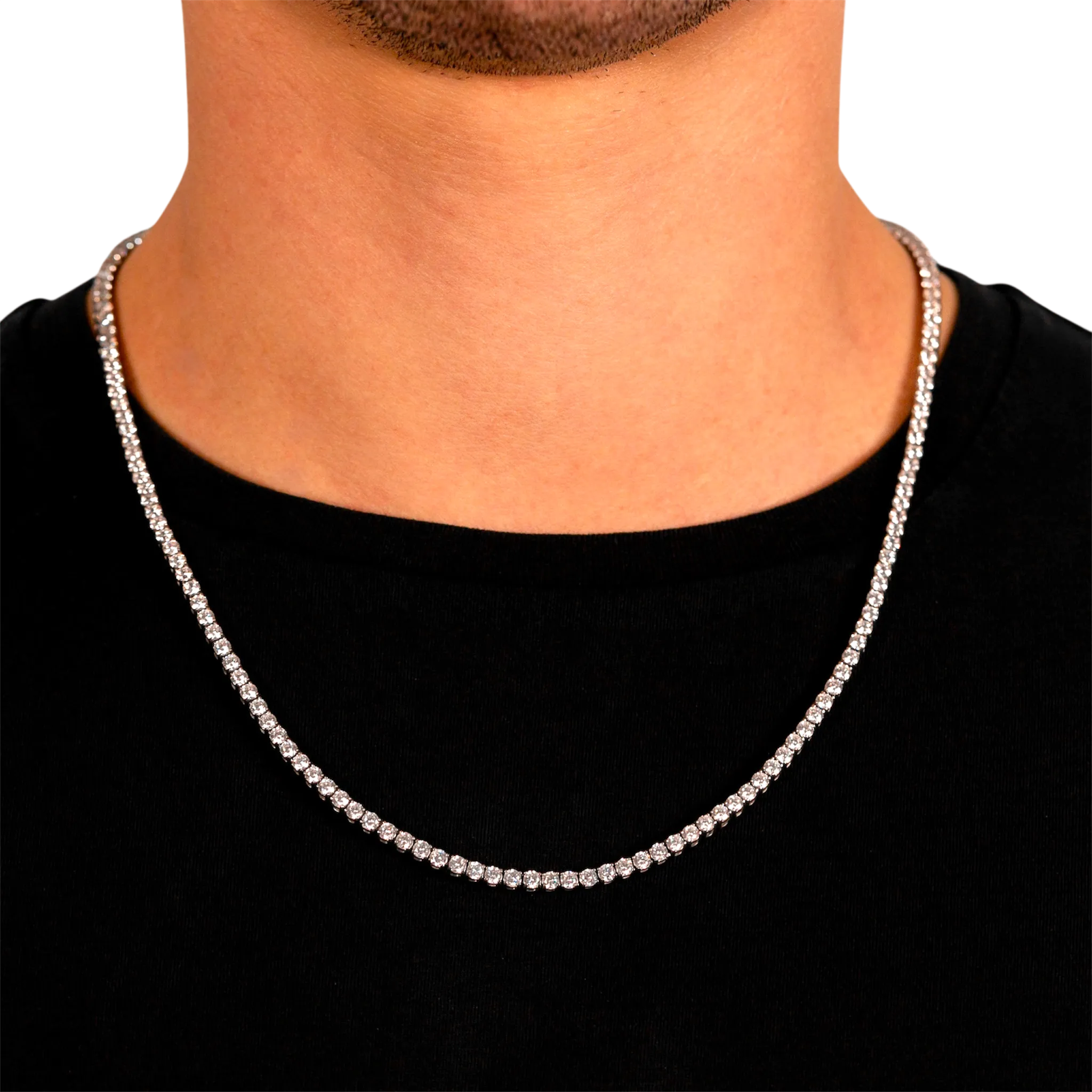 3mm Tennis Chain in White Gold 61cm 24" 316 Stainless Steel + CZ White Gold