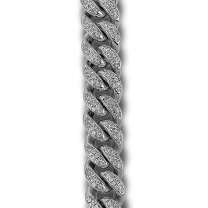 12mm Iced Out Cuban Link Chain in White Gold