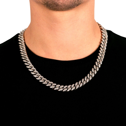 12mm Iced Out Cuban Link Chain in White Gold