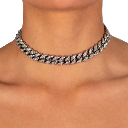 12mm Cuban Link Choker/ Necklace in White Gold
