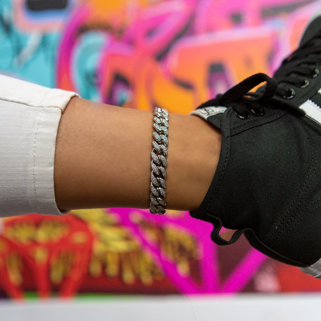 12mm Cuban Link Anklet in White Gold 25.5cm 10"