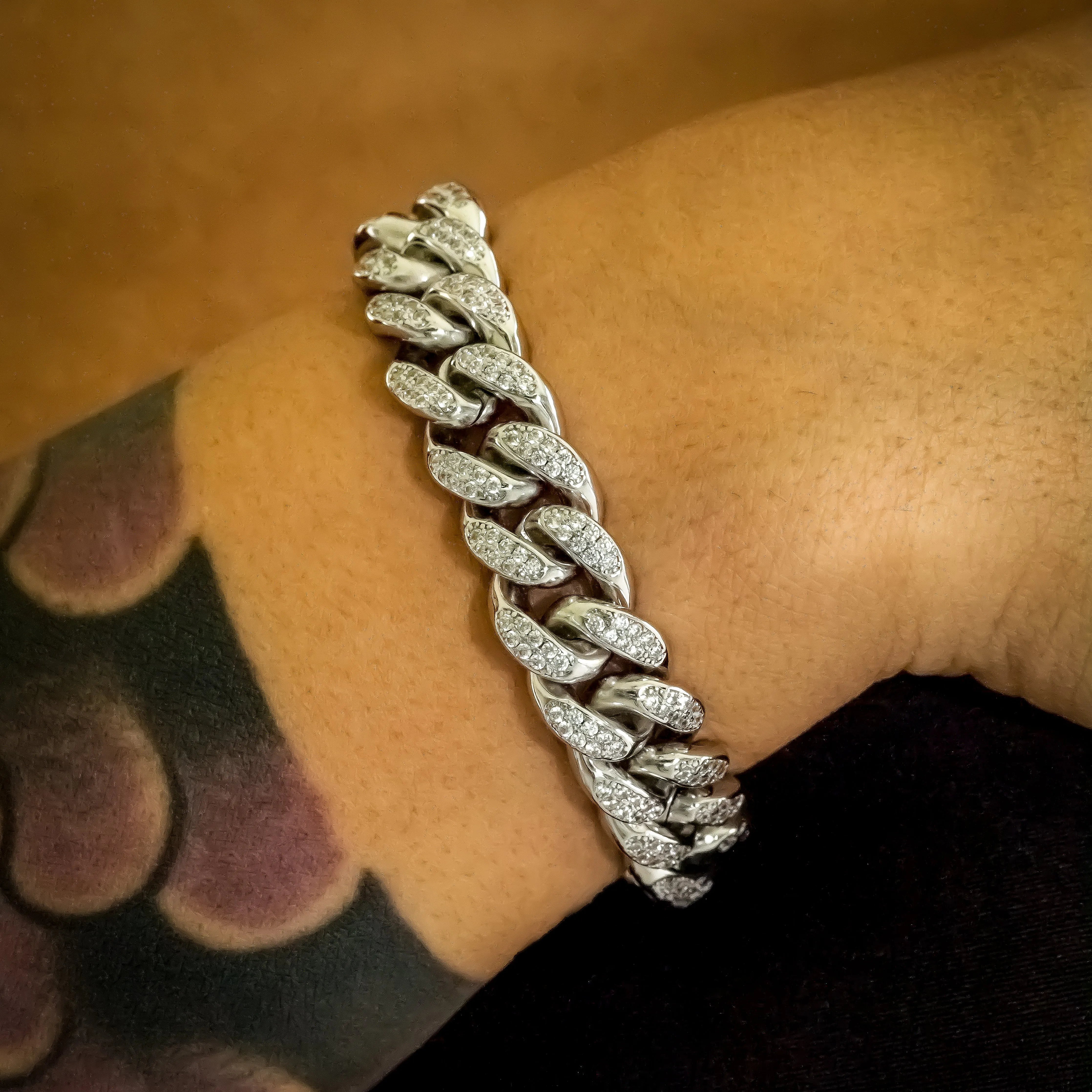 12mm Cuban Link Bracelet in White Gold