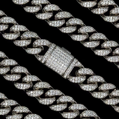 12mm Cuban Link Choker/ Necklace in White Gold