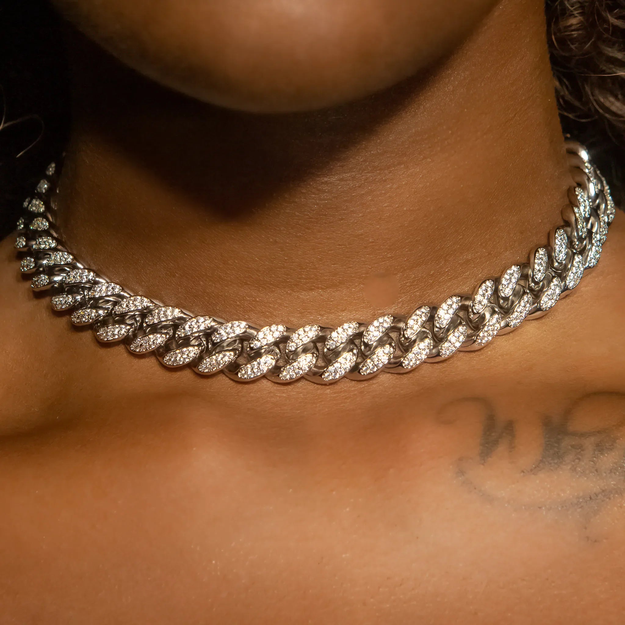 12mm Cuban Link Choker/ Necklace in White Gold