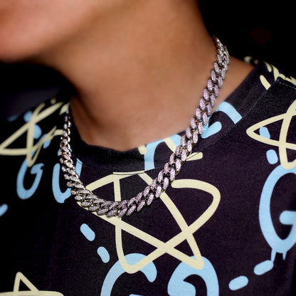 12mm Iced Out Cuban Link Chain in White Gold