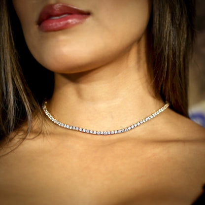3mm Diamond Tennis Choker/ Necklace in White Gold