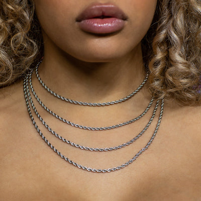 3mm Rope Choker/ Necklace in White Gold 61cm 24" (Necklace)