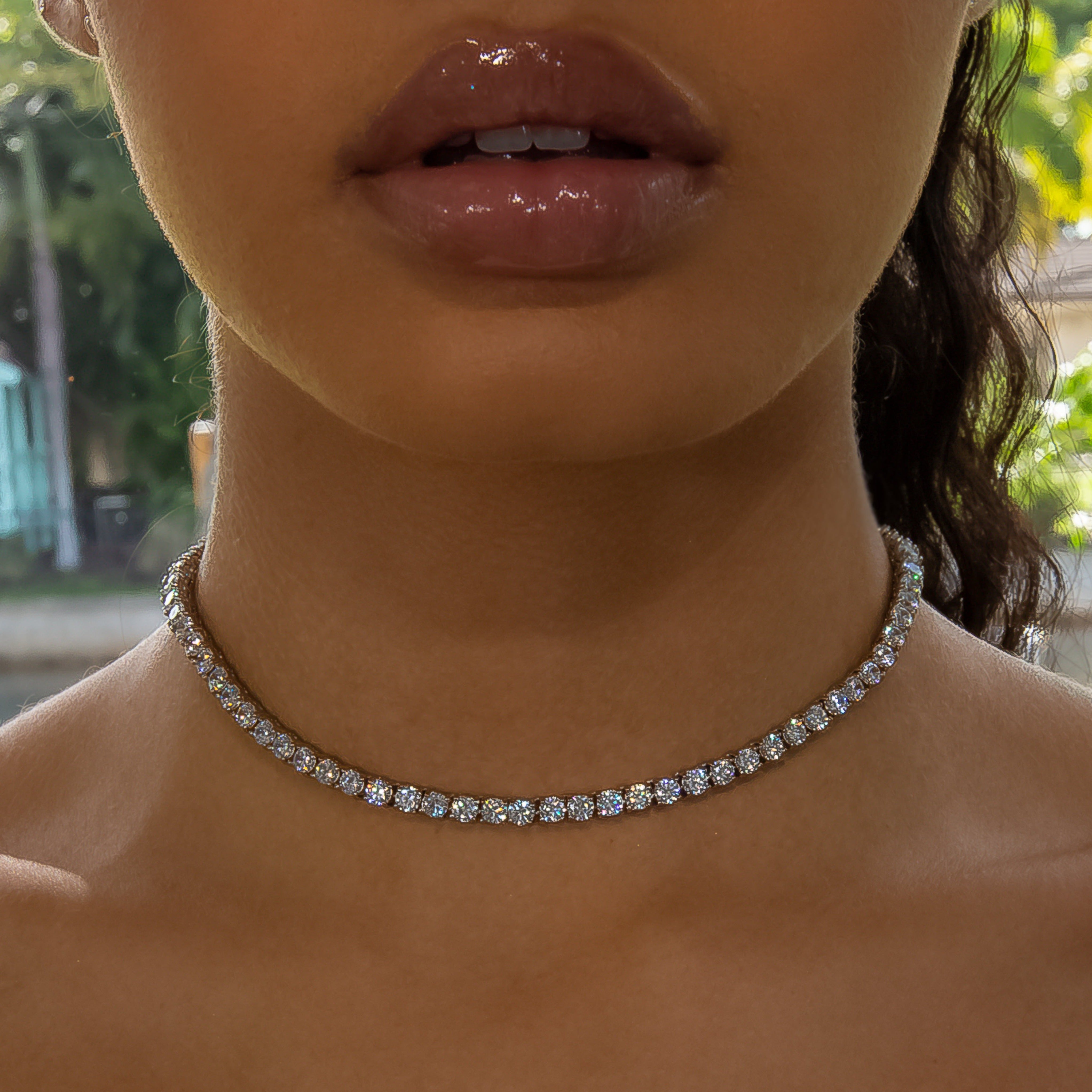 4mm Diamond Tennis Choker/ Necklace in White Gold