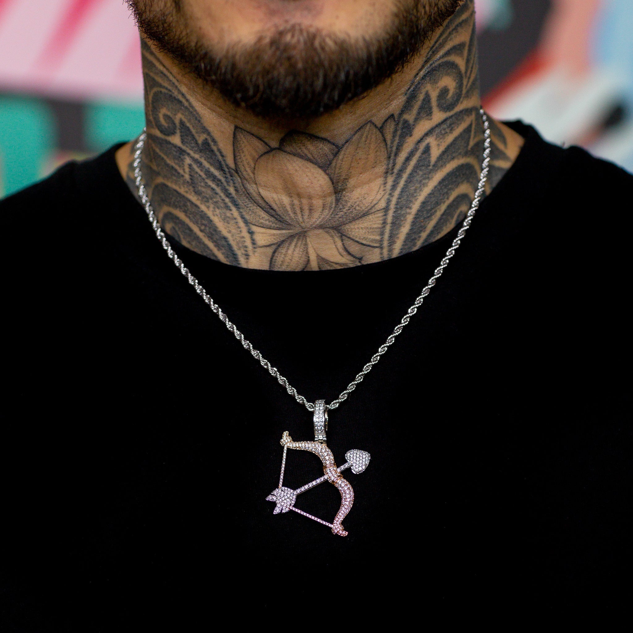 Bow And Arrow Pendant in White & Rose Gold