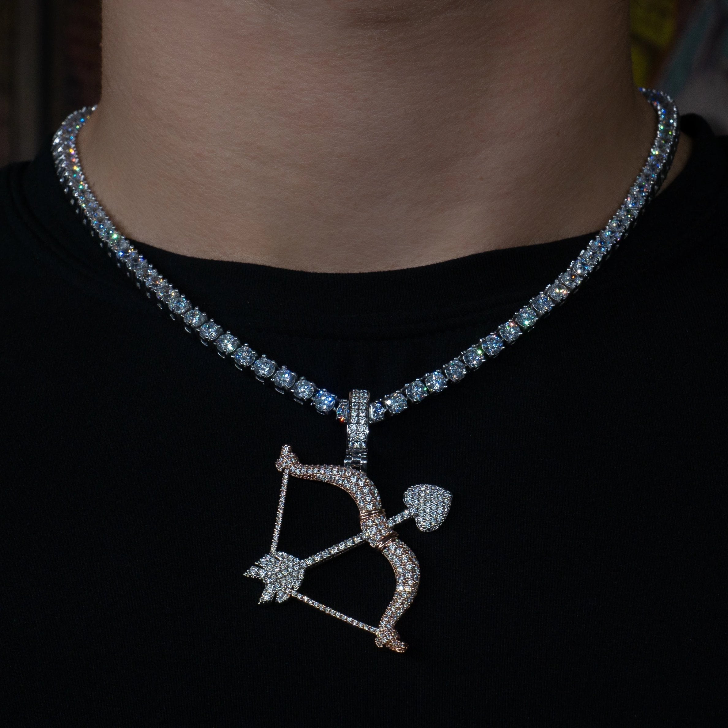 Bow And Arrow Pendant in White & Rose Gold