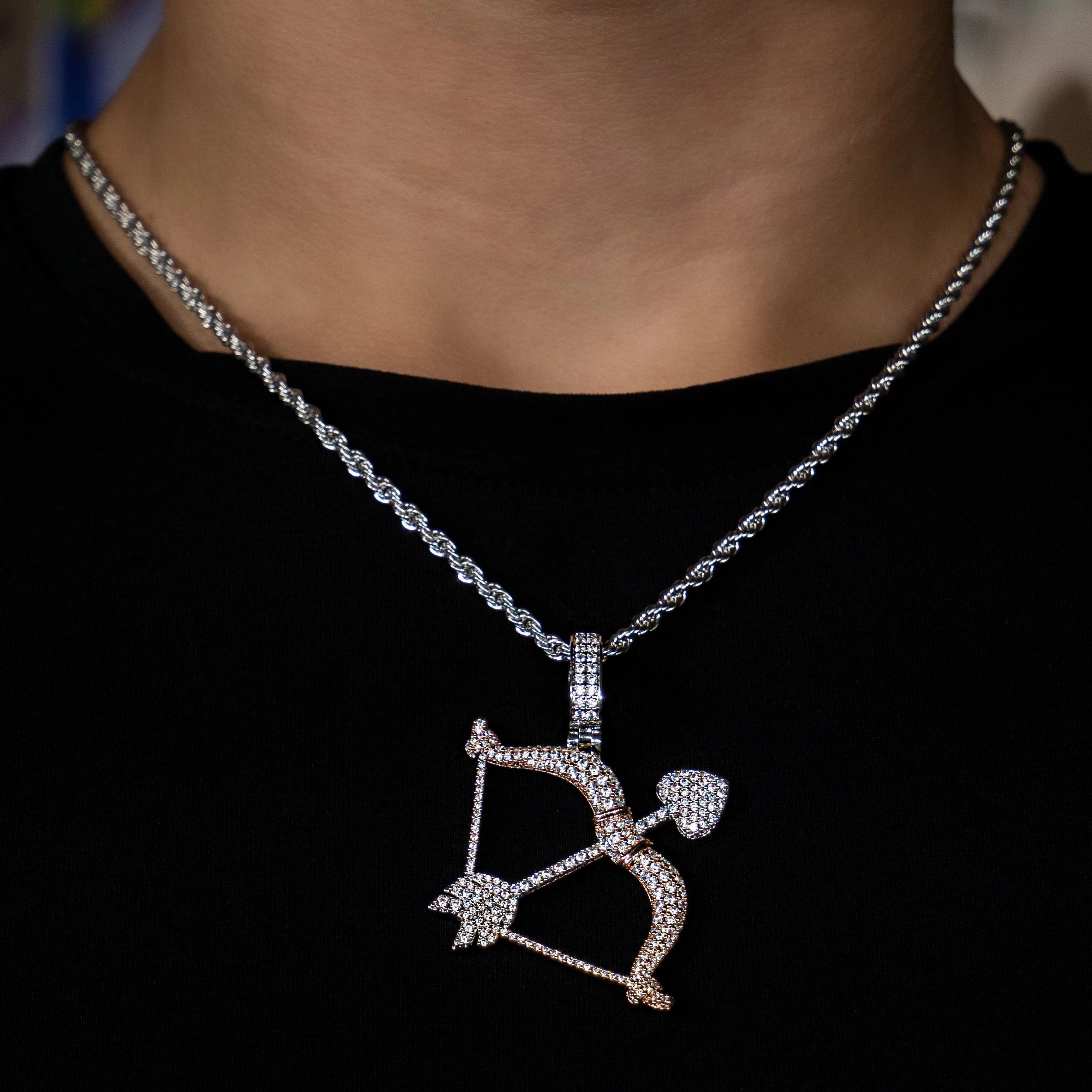 Bow And Arrow Pendant in White & Rose Gold