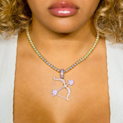 Bow And Arrow Pendant in White & Yellow Gold