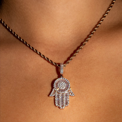 Hamsa Hand Pendant Rose Gold (Baguette Cut)