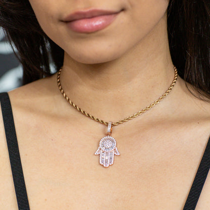 Hamsa Hand Pendant Rose Gold (Baguette Cut)