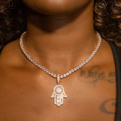 Hamsa Hand Pendant Rose Gold (Baguette Cut)