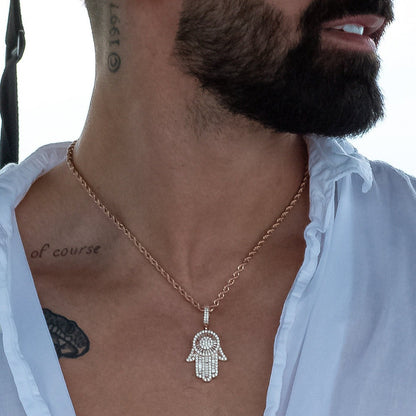 Hamsa Hand Pendant in Rose Gold (Baguette Cut)