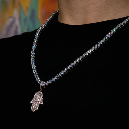 Hamsa Hand Pendant in Rose Gold (Baguette Cut)