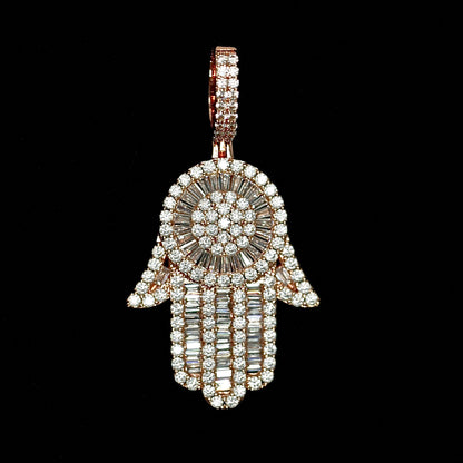 Hamsa Hand Pendant in Rose Gold (Baguette Cut)