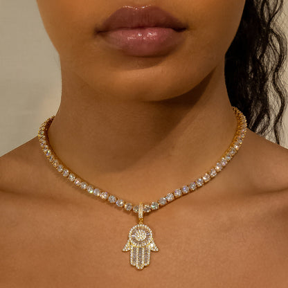 Hamsa Hand in Yellow Gold (Baguette Cut)