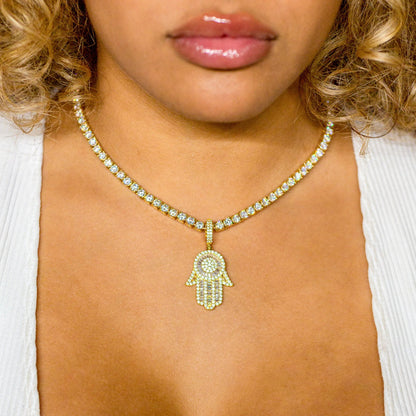 Hamsa Hand in Yellow Gold (Baguette Cut)