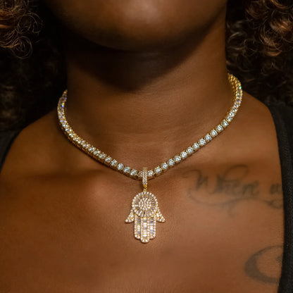 Hamsa Hand in Yellow Gold (Baguette Cut)