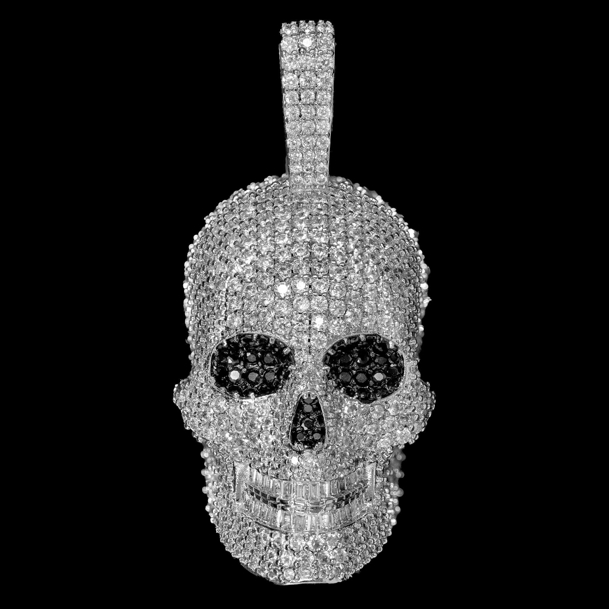 Iced Out Skull Pendant in White Gold